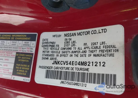 2004 Infiniti G35 z USA, uszkodzony, nr VIN JNKCV54E04M821212